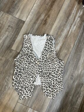 Leopard Print denim Button Front Vest - Cream & Black